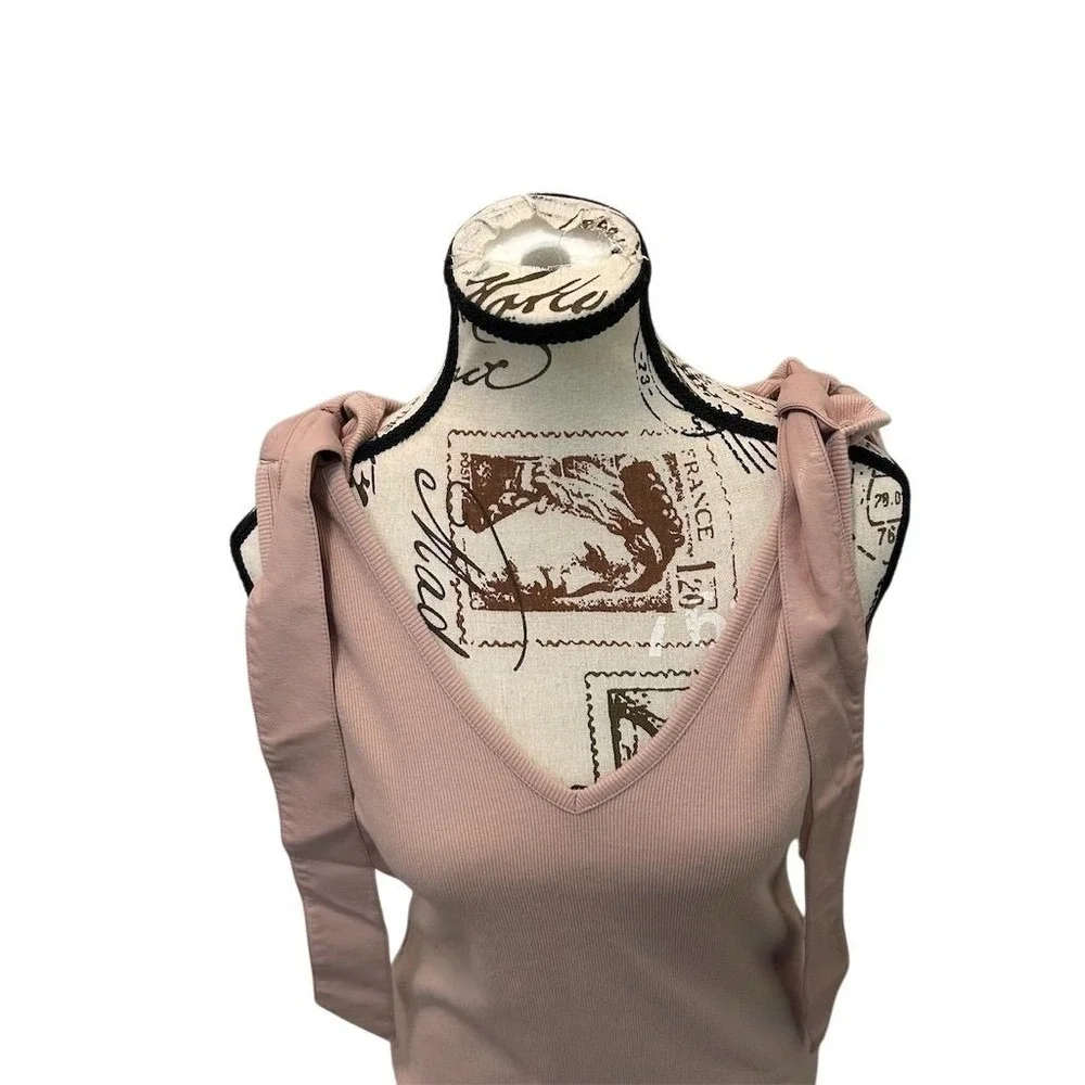 NWT Maeve by Anthropologie Ribbed Knit Tie Strap V Neck Tank Top Rose Sz M Boho - Picture 6 of 12